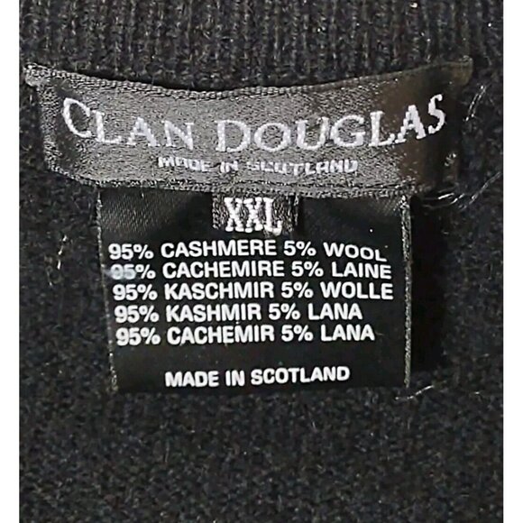 Clan Douglas Mens XXL Cashmere Wool V-Neck Sweater Scotland Made Black - Picture 3 of 8